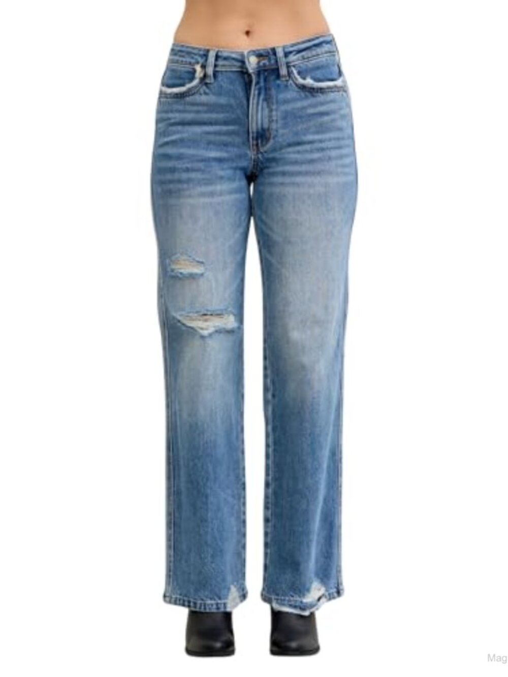 Mid Rise 90's Straight Leg Rigid Magic Destroyed Jeans